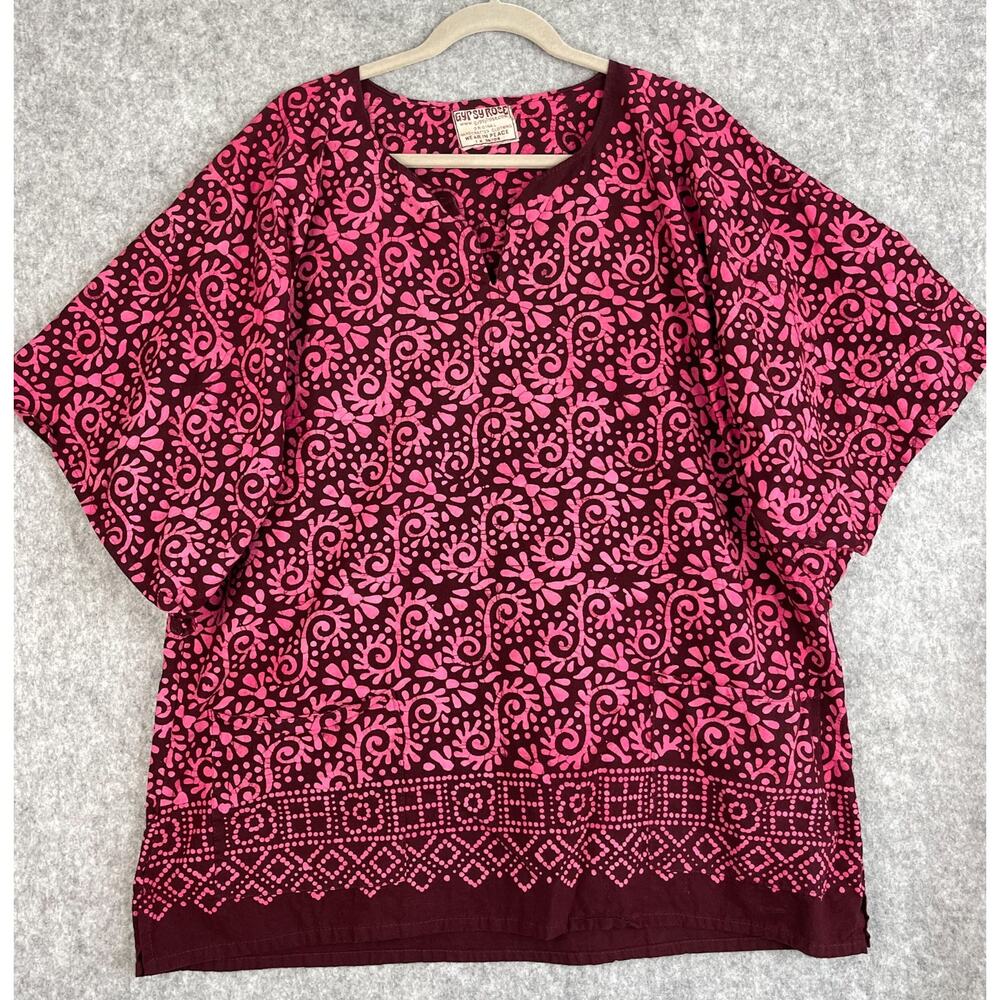 Gypsy Rose Tunic Top Womens One Size Pink Printed Boho Peasant Aztec Hippie